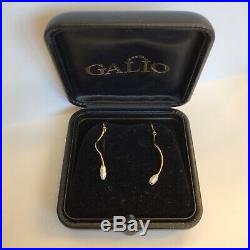 Vintage Pair Of 18ct Solid Yellow Gold Pearl Set Twig Earrings L 4cm 1976 Galio