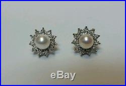 Vintage Pearl And Diamond 14k Gold Earrings And Pendant Set