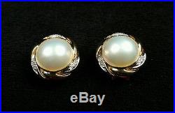 Vintage Pearl Bridal Set 14k Gold Diamond, Mabe Blister Pearl Earrings Pendant
