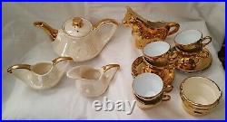 Vintage Pearl China Co Iridescent 22 K Gold Handled Tea Set RARE