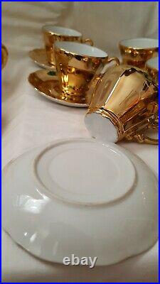 Vintage Pearl China Co Iridescent 22 K Gold Handled Tea Set RARE