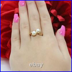 Vintage Pearl Cocktail Ring 14K Yellow Gold Claw Set 6 mm Pearls Ladies Size 5