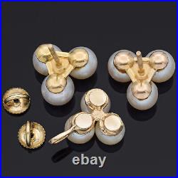 Vintage Pearl & Diamond 14K Yellow Gold Pendant & Screwback Earrings Set