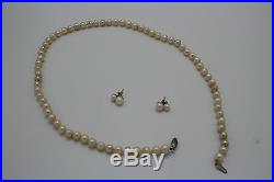 Vintage Pearl Necklace/Earring Set 18k White Gold Clasp 41.3G Pre Owned