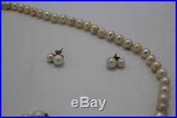 Vintage Pearl Necklace/Earring Set 18k White Gold Clasp 41.3G Pre Owned