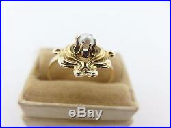 Vintage Pearl in Unique One of a Kind Setting 14k Yellow Gold Ring sz 8