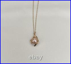 Vintage Pearl necklace Set In 10K Gold With Diamond Accent And Pearl Earrings