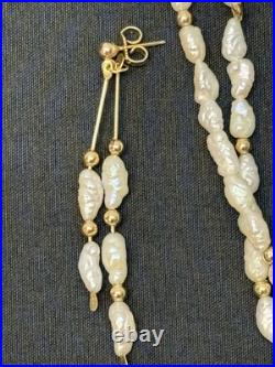 Vintage RTI 14k Gold Seed Pearl 18 Necklace & Earrings Set