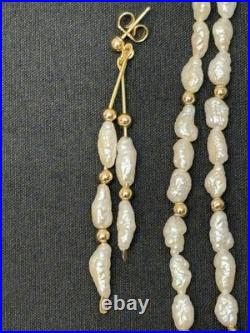 Vintage RTI 14k Gold Seed Pearl 18 Necklace & Earrings Set
