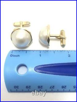 Vintage Rare 18K Yellow Gold Mabe Pearl Mens Cufflinks (18mm) And Tie Tack Set