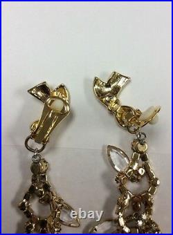 Vintage Rhinestone Gold Tone Dangle Drop Costume Necklace & Clip-on Earring set