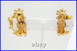 Vintage Selro Selini Blue Bead Necklace Earrings Set Gold Tone Rhinestone Flower