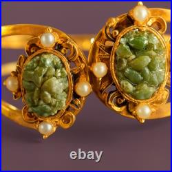 Vintage Serpentine & Faux Pearl Gold-Tone Jewelry Set Indian-Style Pendant &