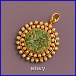 Vintage Serpentine & Faux Pearl Gold-Tone Jewelry Set Indian-Style Pendant &