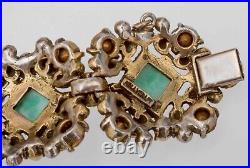 Vintage Signed Hollycraft Green Garnet Red Bracelet With Pearls Set