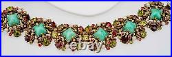 Vintage Signed Hollycraft Green Garnet Red Bracelet With Pearls Set