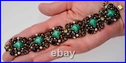 Vintage Signed Hollycraft Green Garnet Red Bracelet With Pearls Set