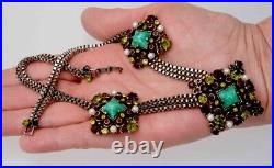 Vintage Signed Hollycraft Green Garnet Red Bracelet With Pearls Set