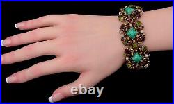 Vintage Signed Hollycraft Green Garnet Red Bracelet With Pearls Set