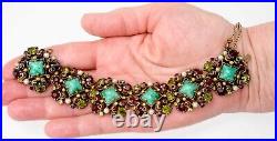 Vintage Signed Hollycraft Green Garnet Red Bracelet With Pearls Set