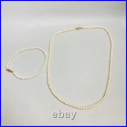 Vintage Signed RII 14k Yellow Gold Pearl Beaded Strand Necklace and Bracelet Set
