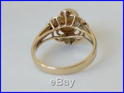 Vintage Solid 14K YG Floral Setting Ring with 8mm Round Pearl &4-1mm Diamonds Sz7