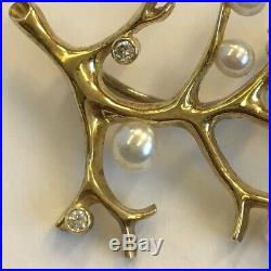 Vintage Solid 18ct Yellow Gold Diamond & Pearl Set Branch Brooch 1990 JCW