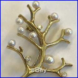 Vintage Solid 18ct Yellow Gold Diamond & Pearl Set Branch Brooch 1990 JCW
