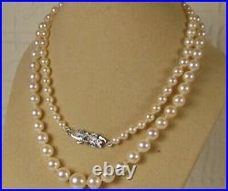 Vintage Solid 9ct gold Rose cut Diamond set clasp Akoya Cultured Pearl necklace