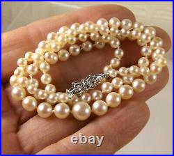 Vintage Solid 9ct gold Rose cut Diamond set clasp Akoya Cultured Pearl necklace