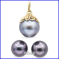 Vintage South Sea Pearl 18K Gold Pendant & 14K Gold Stud Earrings Set