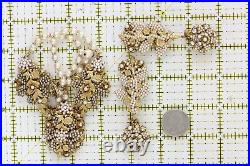 Vintage Stanley Hagler Nyc Pearl Rhinestone Gold Necklace Earrings Set Signed