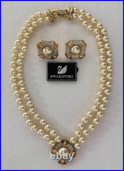 Vintage Swarovski Crystal Faux Pearl Necklace Earring Set