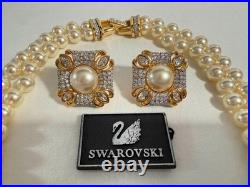 Vintage Swarovski Crystal Faux Pearl Necklace Earring Set