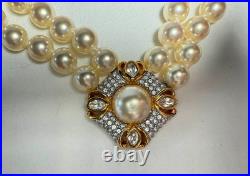 Vintage Swarovski Crystal Faux Pearl Necklace Earring Set