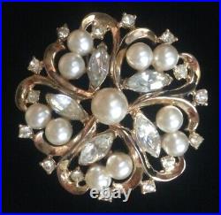 Vintage TRIFARI Alfred Philippe 1952 Gold Tone R/S Faux Pearl Brooch & Earrings