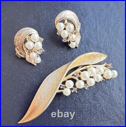 Vintage TRIFARI Alfred Philippe 1954 Lily of the Valley Pearl Brooch & Earrings