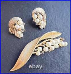 Vintage TRIFARI Alfred Philippe 1954 Lily of the Valley Pearl Brooch & Earrings