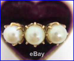 Vintage Three 3 Stone Pearl Ring Set In 18ct YelloW Gold Pretty Large Size