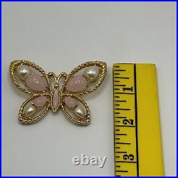 Vintage Trifari Pink Cabochon Faux Pearl Gold Tone Butterfly Brooch Earring Set