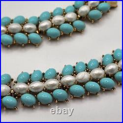 Vintage Trifari Set Parure Faux Pearl Blue Beaded Necklace Bracelet Earring READ