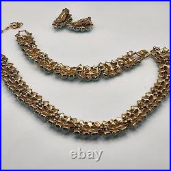 Vintage Trifari Set Parure Faux Pearl Blue Beaded Necklace Bracelet Earring READ