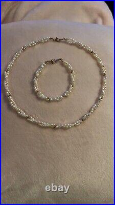 Vintage Twisted Pearl Necklace And Bracelet Set With 14k Gold Clasp And Spacers
