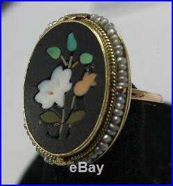 Vintage Victorian 14k Gold Ring and Bracelet Floral Mosaic Pearl Stones