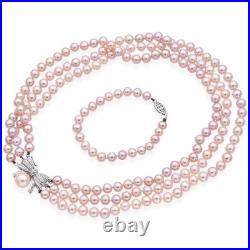 Vintage White Gold Diamond Bow Pearl Necklace and Bracelet Set Vintage White Gold Diamond Bow Pearl Necklace and Bracelet Set