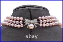 Vintage White Gold Diamond Bow Pearl Necklace and Bracelet Set Vintage White Gold Diamond Bow Pearl Necklace and Bracelet Set