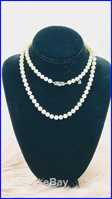 Vintage White Gold Mikimoto 6.5 MM Pearl Necklace Set 18KT 30'' (1008383-2)