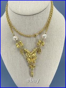Vintage angel cherub statement necklace earring set flower motif gold tone 28