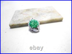 Vintage carved jade flower pearl clasp/ dia. /14kt gold white gold setting