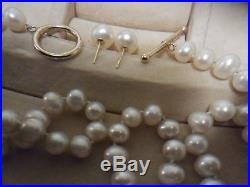 Vintage natural pearl necklace and earring set 14k T Bar clasp and post